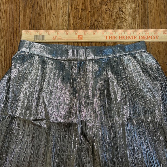 VTG 80s Evan Picone Silver Metallic Crinkle Pleated Midi Skirt ILGWU Made in USA - Picture 2 of 8